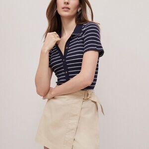 Ann Taylor Petite Weekend Collection Striped Polo Shirt in Navy/White Combo